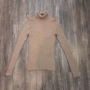 Charter Club Shimmer Turtleneck Sweater Size L Gold Metallic Ribbed Knit